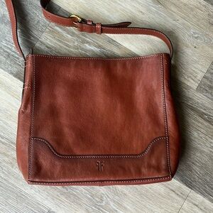 Frye Cognac Brown Leather Brown Messenger HoboCrossbody Top Zip Bag